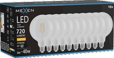 Mexen Vintis 10x LED E27, G125, 6W, Šilta - 2700K, 720 lm, skaidri - L158-E27-0627-00x10