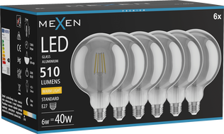 Mexen Vintis 6x LED kaitinamoji spiralė E27, G125, 6W, Šilta - 2700K, 510 lm, dūminė - L158-E27-0627-70x06