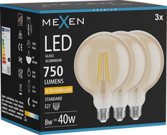 Mexen Vintis 3x LED siūlų lemputė E27, G125, 8W, Šilta - 2200K, 750 lm, gintarinė - L158-E27-0822-50x03