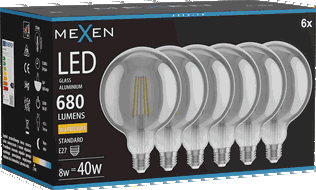 Mexen Vintis 6x LED filamentinė lemputė E27, G125, 8W, šilta - 2700K, 680 lm, dūmo - L158-E27-0827-70x06
