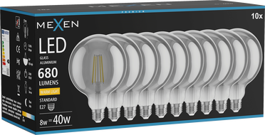 Mexen Vintis 10x LED lemputė E27, G125, 8W, šilta - 2700K, 680 lm, dūminė - L158-E27-0827-70x10