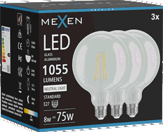 Mexen Vintis 3x LED gijų lemputė E27, G125, 8W, Neutralus - 4000K, 1055 lm, skaidrus - L158-E27-0840-00x03