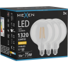 Mexen Vintis 3x LED filamentinė lemputė E27, G125, 10W, Šilta - 2700K, 1320 lm, skaidri - L158-E27-1027-00x03