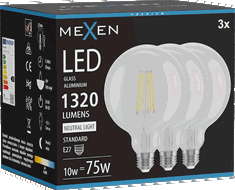 Mexen Vintis 3x LED siūlelio lemputė E27, G125, 10W, Neutrali - 4000K, 1320 lm, skaidri - L158-E27-1040-00x03