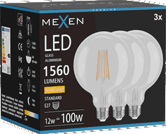 Mexen Vintis 3x LED gijų lemputė E27, G125, 12W, Šilta - 2700K, 1560 lm, skaidri - L158-E27-1227-00x03