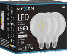 Mexen Vintis 3x LED siūlų kaitinimo lempa E27, G125, 12W, Neutrali - 4000K, 1560 lm, skaidri - L158-E27-1240-00x03