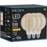 Mexen Vintis 3x kaitinamoji spiralės LED lemputė E27, G125, 6W, Šilta - 2200K, 530 lm, gintarinė - L168-E27-0622-50x03
