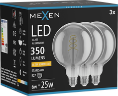 Mexen Vintis 3x LED spiralinė kaitrinė lemputė E27, G125, 6W, šilta - 2200K, 350 lm, dūminė - L168-E27-0622-70x03