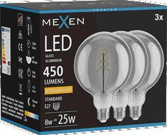 Mexen Vintis 3x LED kaitrinė spiralės lemputė E27, G125, 8W, Šilta - 2200K, 450 lm, dūmų - L168-E27-0822-70x03