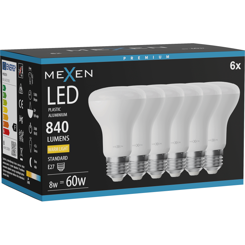 Mexen Nova 6x LED lemputė E27, R63, 8W, Šilta - 3000K, 840 lm - L104-E27-0830-01x06