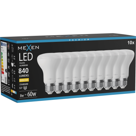 Mexen Nova 10x LED lemputė E27, R63, 8W, Šilta - 3000K, 840 lm - L104-E27-0830-01x10