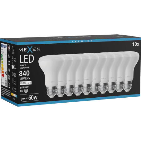 Mexen Nova 10x LED lemputė E27, R63, 8W, Neutrali - 4000K, 840 lm - L104-E27-0840-01x10