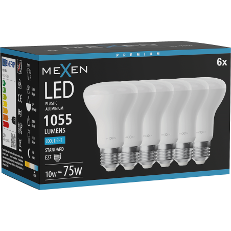 Mexen Nova 6x LED lemputė E27, R63, 10W, Šaltai - 6500K, 1055 lm - L104-E27-1065-01x06