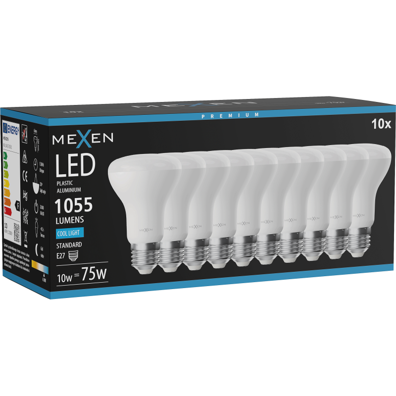 Mexen Nova 10x LED Lemputė E27, R63, 10W, Šalta - 6500K, 1055 lm - L104-E27-1065-01x10