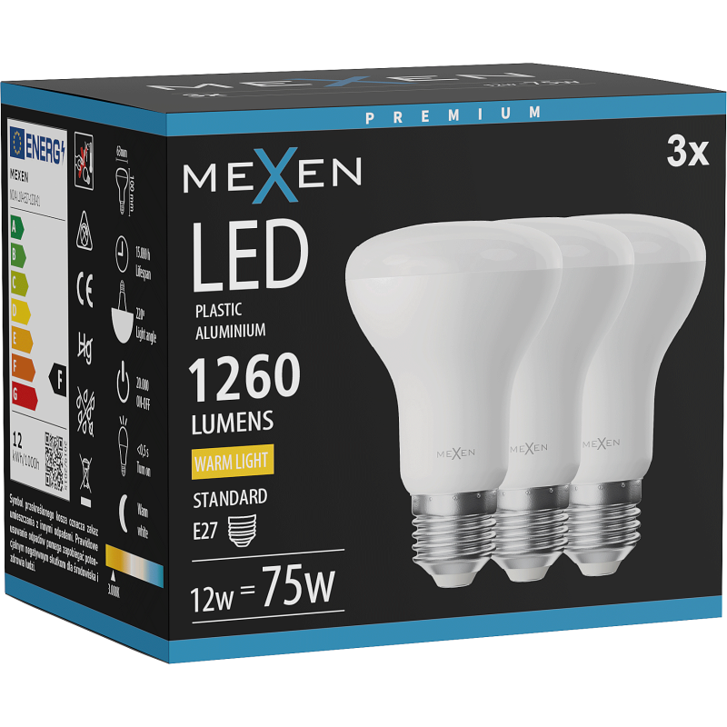 Mexen Nova 3x LED lemputė E27, R63, 12W, Šilta - 3000K, 1260 lm - L104-E27-1230-01x03