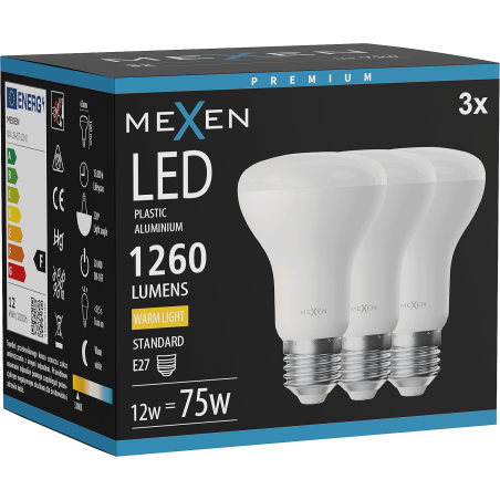 Mexen Nova 3x LED lemputė E27, R63, 12W, Šilta - 3000K, 1260 lm - L104-E27-1230-01x03