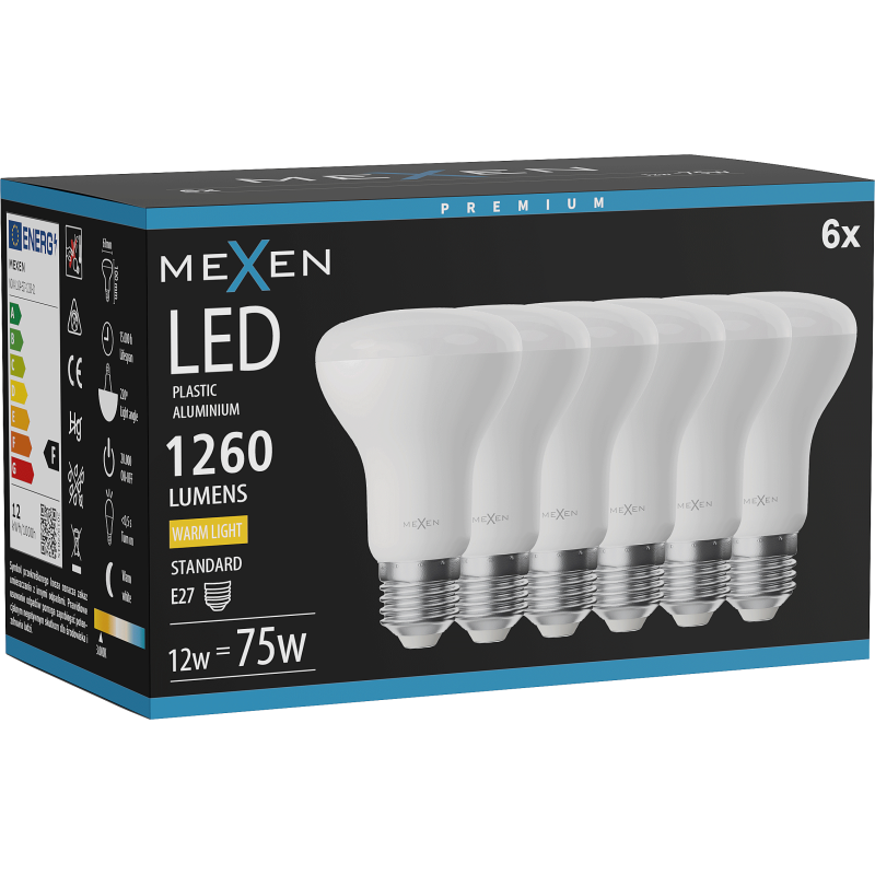 Mexen Nova 6x LED lemputė E27, R63, 12W, Šilta - 3000K, 1260 lm - L104-E27-1230-01x06