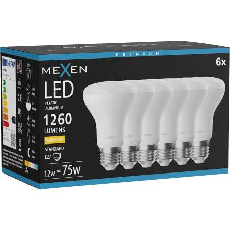 Mexen Nova 6x LED lemputė E27, R63, 12W, Šilta - 3000K, 1260 lm - L104-E27-1230-01x06