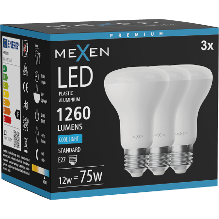 Mexen Nova 3x LED lemputė E27, R63, 12W, Šalta - 6500K, 1260 lm - L104-E27-1265-01x03