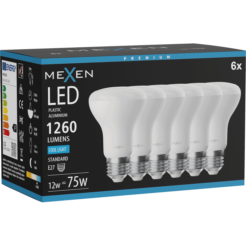 Mexen Nova 6x LED lemputė E27, R63, 12W, Šalta - 6500K, 1260 lm - L104-E27-1265-01x06