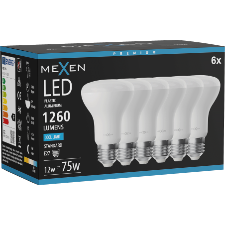 Mexen Nova 6x LED lemputė E27, R63, 12W, Šalta - 6500K, 1260 lm - L104-E27-1265-01x06