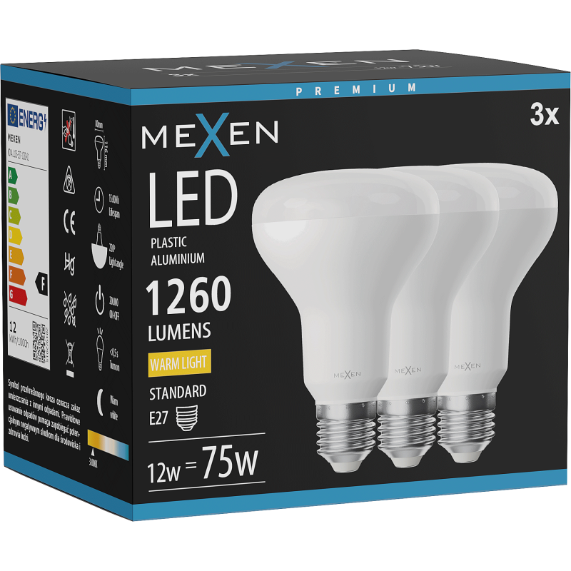 Mexen Nova 3x LED lemputė E27, R80, 12W, Šilta - 3000K, 1260 lm - L105-E27-1230-01x03