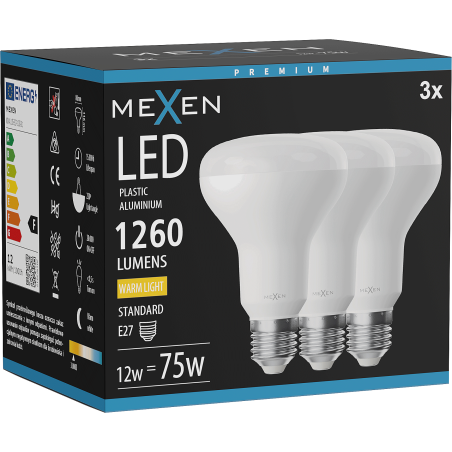 Mexen Nova 3x LED lemputė E27, R80, 12W, Šilta - 3000K, 1260 lm - L105-E27-1230-01x03
