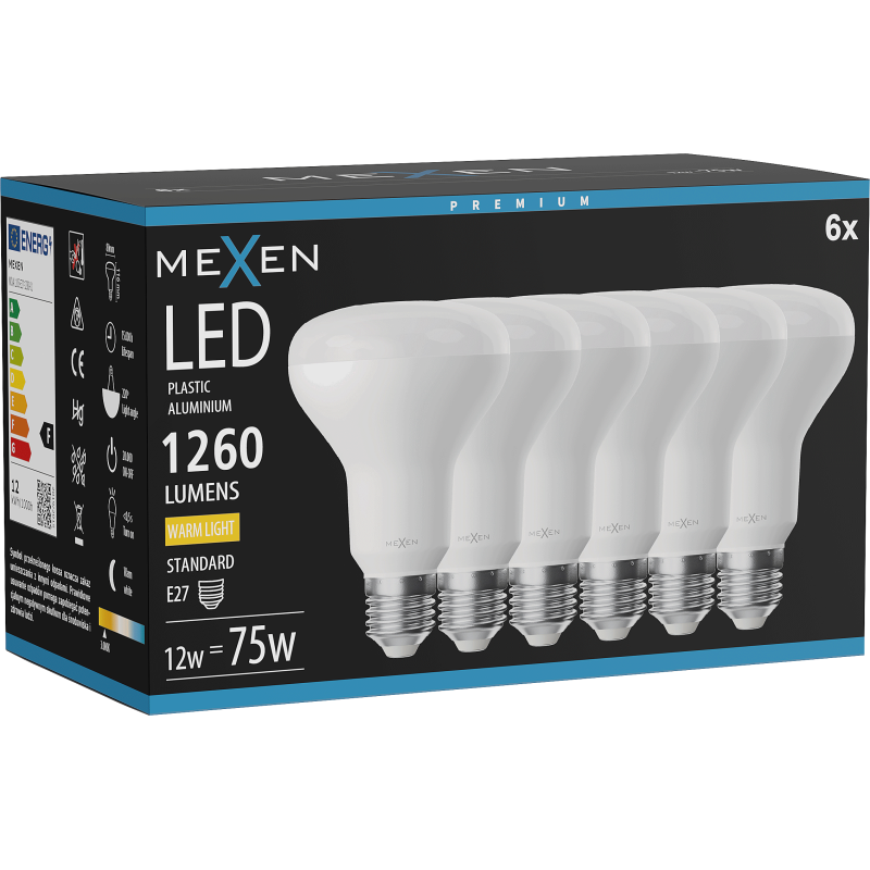 Mexen Nova 6x LED lemputė E27, R80, 12W, Šilta - 3000K, 1260 lm - L105-E27-1230-01x06