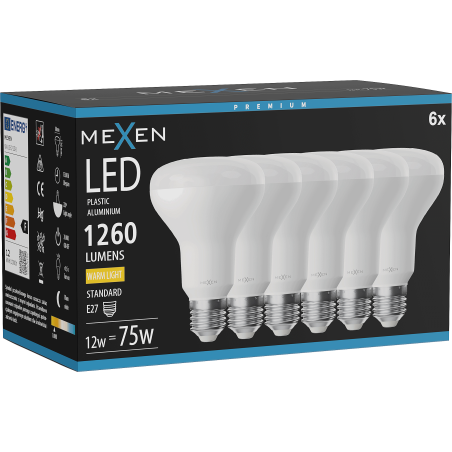 Mexen Nova 6x LED lemputė E27, R80, 12W, Šilta - 3000K, 1260 lm - L105-E27-1230-01x06