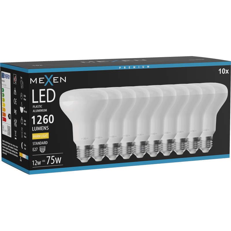 Mexen Nova 10x LED lemputė E27, R80, 12W, Šilta - 3000K, 1260 lm - L105-E27-1230-01x10