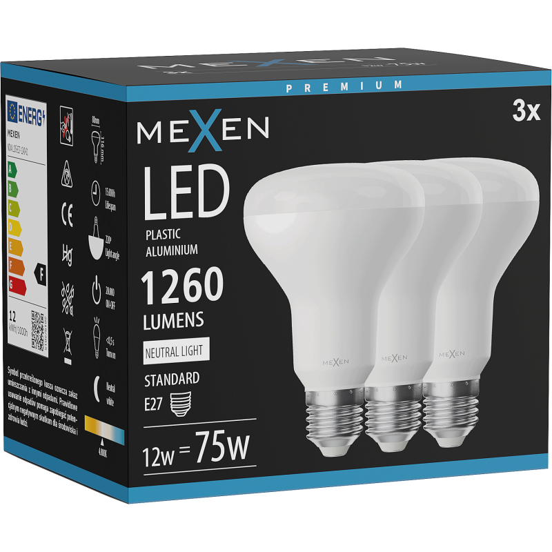 Mexen Nova 3x LED lemputė E27, R80, 12W, Neutrali - 4000K, 1260 lm - L105-E27-1240-01x03