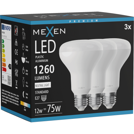 Mexen Nova 3x LED lemputė E27, R80, 12W, Neutrali - 4000K, 1260 lm - L105-E27-1240-01x03