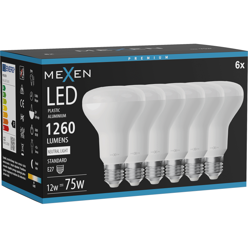 Mexen Nova 6x LED lemputė E27, R80, 12W, Neutrali - 4000K, 1260 lm - L105-E27-1240-01x06