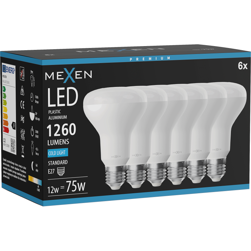 Mexen Nova 6x LED lemputė E27, R80, 12W, Šalta - 6500K, 1260 lm - L105-E27-1265-01x06