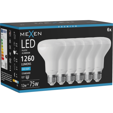 Mexen Nova 6x LED lemputė E27, R80, 12W, Šalta - 6500K, 1260 lm - L105-E27-1265-01x06