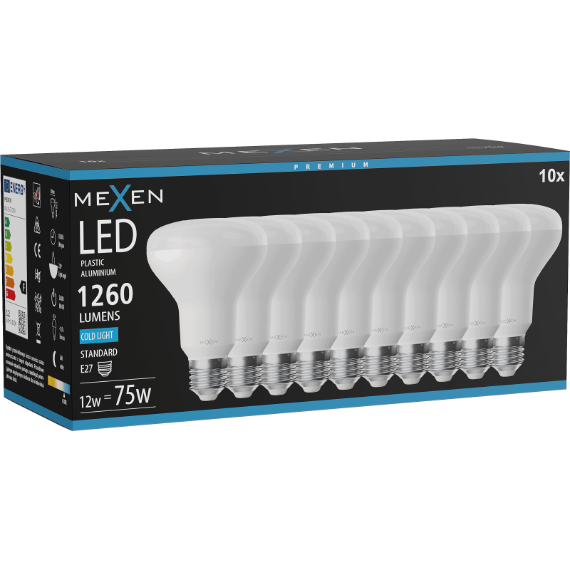 Mexen Nova 10x LED lemputė E27, R80, 12W, Šalta - 6500K, 1260 lm - L105-E27-1265-01x10