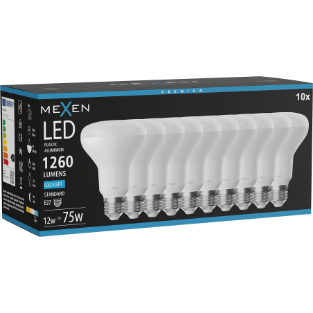 Mexen Nova 10x LED lemputė E27, R80, 12W, Šalta - 6500K, 1260 lm - L105-E27-1265-01x10