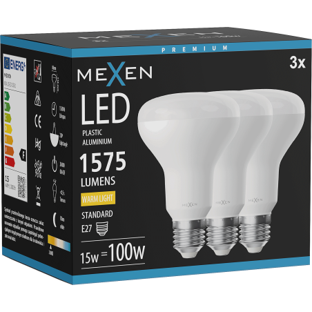 Mexen Nova 3x LED lemputė E27, R80, 15W, Šilta - 3000K, 1575 lm - L105-E27-1530-01x03