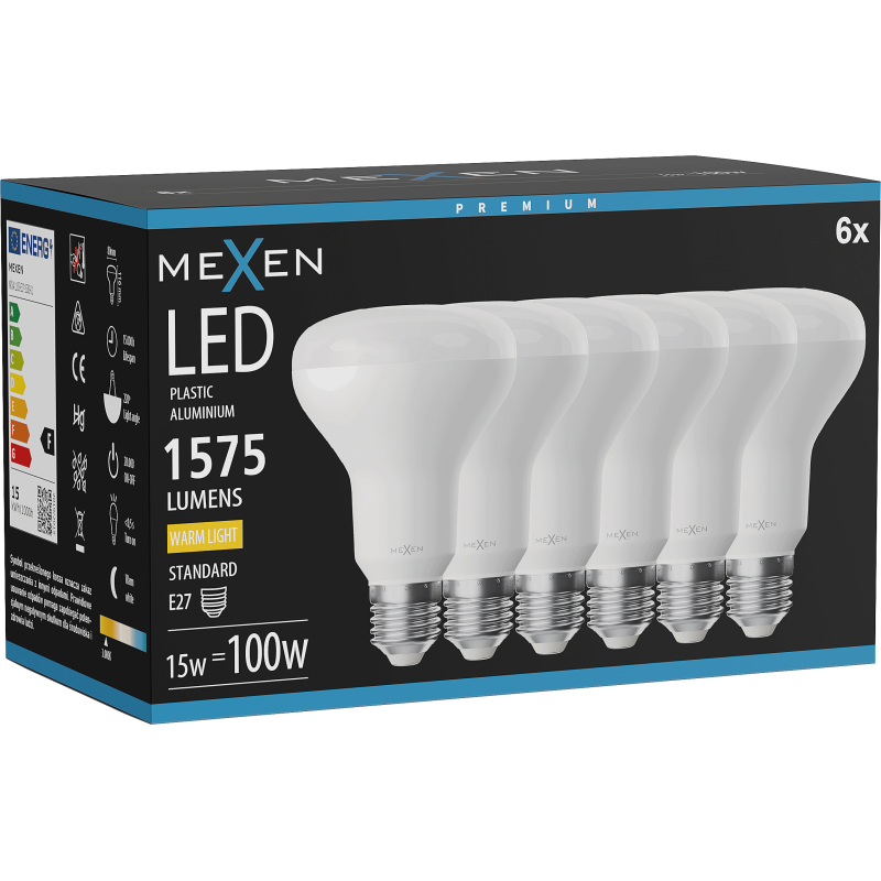 Mexen Nova 6x LED lemputė E27, R80, 15W, Šilta - 3000K, 1575 lm - L105-E27-1530-01x06