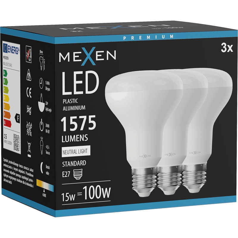 Mexen Nova 3x LED lemputė E27, R80, 15W, Neutrali - 4000K, 1575 lm - L105-E27-1540-01x03