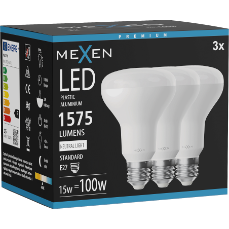 Mexen Nova 3x LED lemputė E27, R80, 15W, Neutrali - 4000K, 1575 lm - L105-E27-1540-01x03