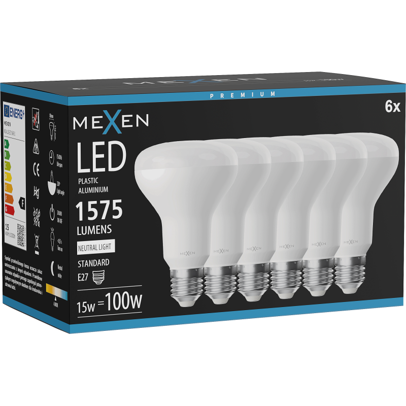 Mexen Nova 6x LED lemputė E27, R80, 15W, Neutralus - 4000K, 1575 lm - L105-E27-1540-01x06