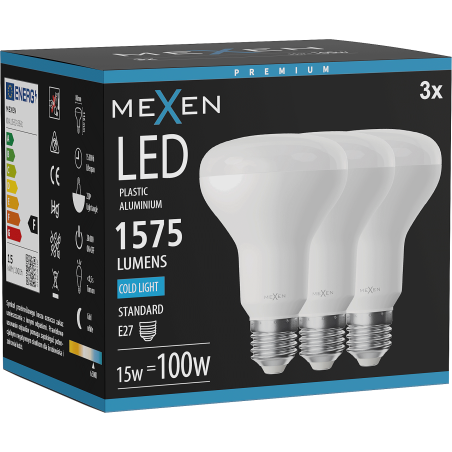 Mexen Nova 3x LED lemputė E27, R80, 15W, Šalta - 6500K, 1575 lm - L105-E27-1565-01x03