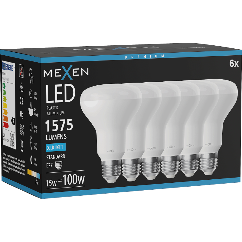 Mexen Nova 6x LED lemputė E27, R80, 15W, Šalta - 6500K, 1575 lm - L105-E27-1565-01x06
