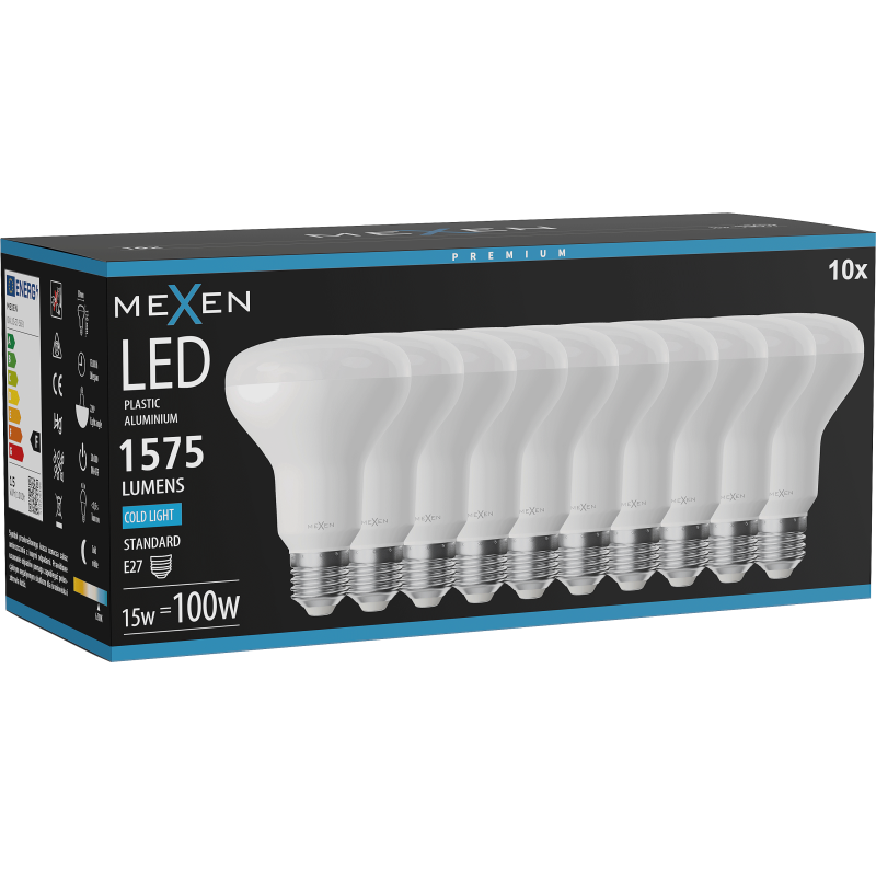 Mexen Nova 10x LED lemputė E27, R80, 15W, Šalta - 6500K, 1575 lm - L105-E27-1565-01x10