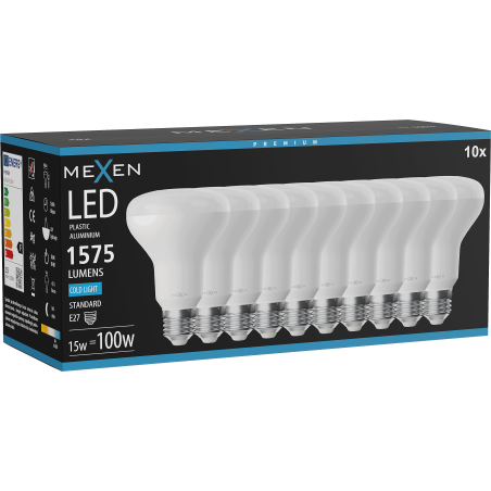 Mexen Nova 10x LED lemputė E27, R80, 15W, Šalta - 6500K, 1575 lm - L105-E27-1565-01x10