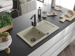 Mexen Pablo vienos dalies granitinė plautuvė su indaplove ir virtuvės maišytuvu Rita, smėlio spalvos - 6510-69-670300-70