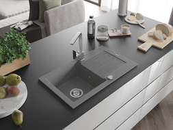 Mexen Pablo granitinė vienos kameros plautuvė su nusausintuvu ir virtuviniu maišytuvu Rita, pilkas - 6510-71-670300-00