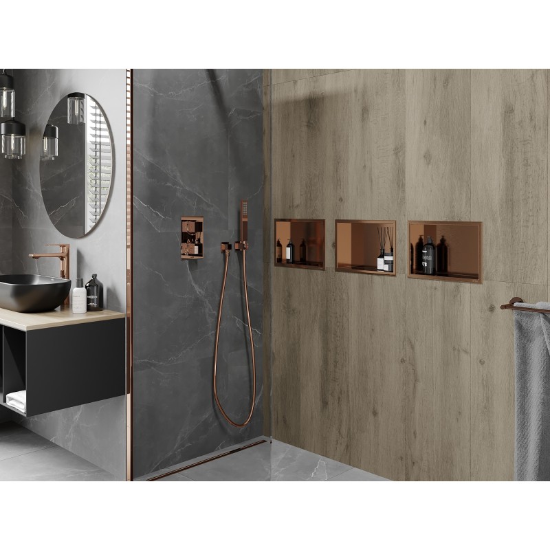 Mexen X-Wall-R įdubusi lentyna su flanšu 30 x 20 cm, šlifuotas varis - 19C0302010