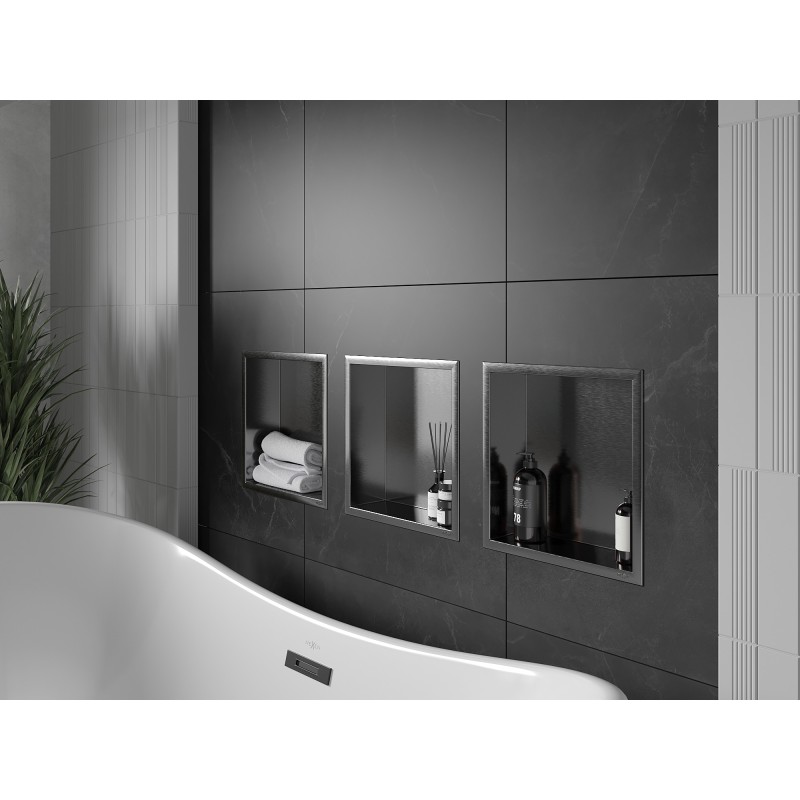 Mexen X-Wall-R nišinė lentyna su flanšu 30 x 30 cm, šlifuota ginklų pilkumo spalva - 19E0303010